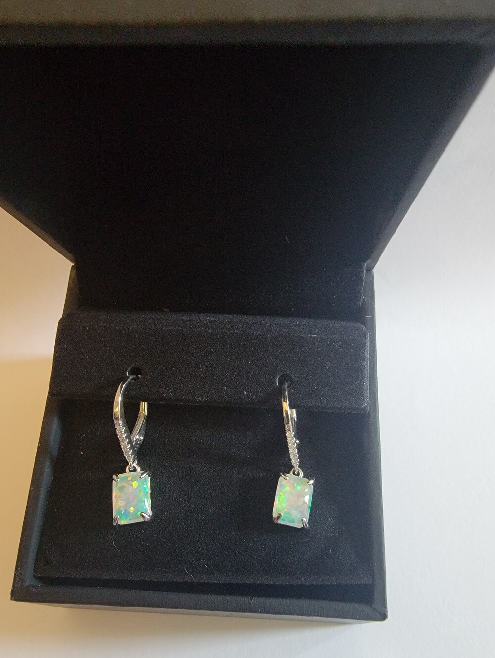 Kay Jewelers Sterling Silver Opal Drop Earrings, Leverback, NWOT